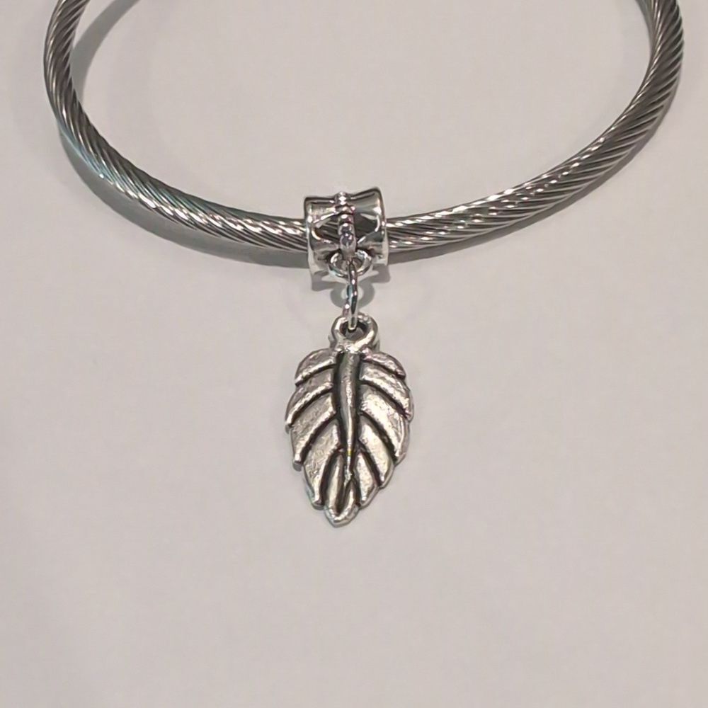 Silver Leaf Dangle Charm for Pandora Style‎ Bracelet